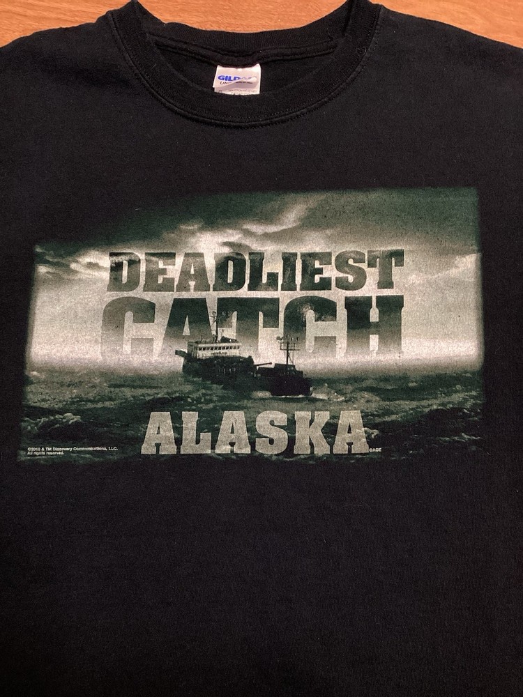 Vintage Y2K Deadliest Catch Alaska Shirt Size L Black Discovery Channel