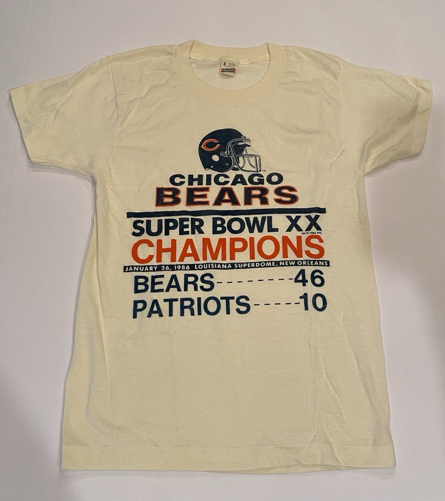 VTG Super Bowl XX Chicago Bears New England Patriots Small (34-36) TShirt NWOT