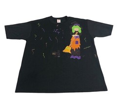 Vintage 90s Jerzees Halloween Witch Cat Shirt Large Black Applique 3D Puff Paint