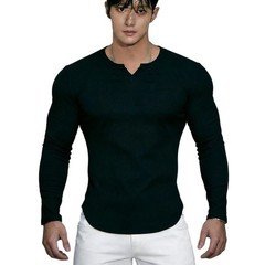 V Neck Long Sleeve Elastic Tee Top for Men Polyester Spandex Workout Streetwear