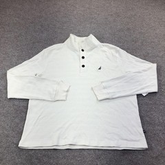 Nautica Shirt Mens Medium White Thermal Mock Neck Henley Long Sleeve Nautical