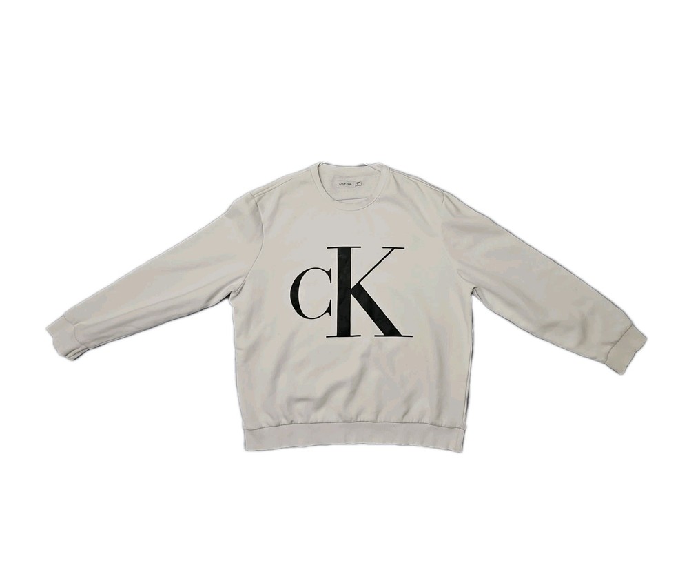 Calvin Klein Fleece Crewneck Pullover Unisex Shirt White Sz XXL Sweater Big CK