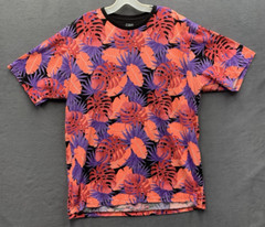 CSG Graphic Tee T-Shirt Men Multi Color All Over Print Leaves Crew Neck Size XXL