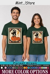 Cat Black Pumpkin Shirt, Vintage Halloween Postage Stamp Tee