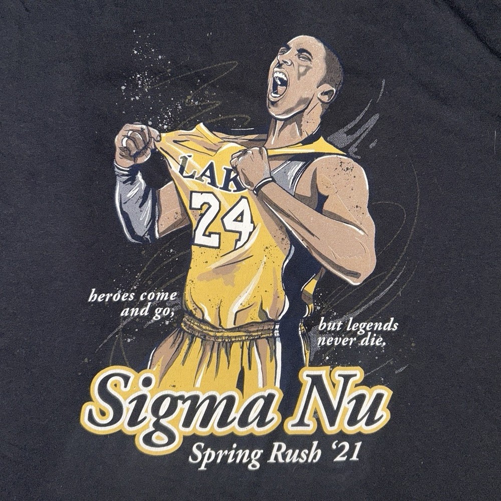 Sigma Nu Fraternity Kobe Bryant #24 LA Lakers Tribute T Shirt Mens Large Black L
