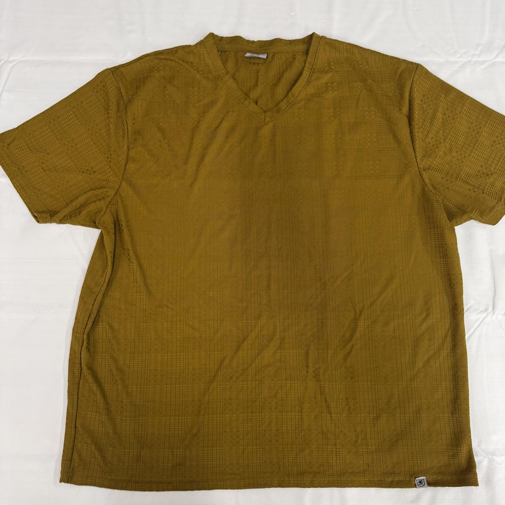 Stacy Adams Shirt Mens 2XL Gold Textured V Neck Short Sleeve Casual Top