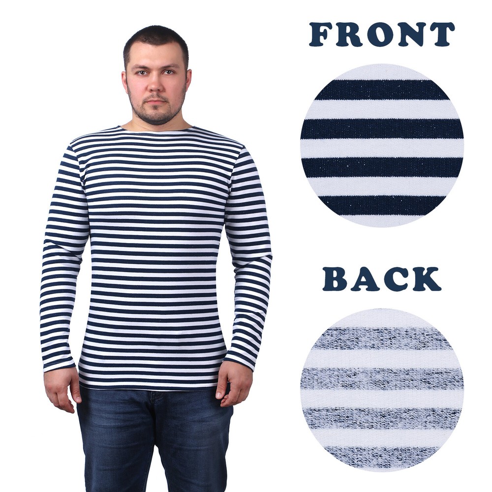Men’s Striped Long Sleeved T-Shirt 100% Cotton Dark Blue Original Telnyashka