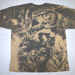 BONNIE LATHAM Vtg Wildlife Art OWL All Over Print AOP Graphic T-SHIRT Men’s L