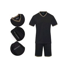 Men’s Italian fashion Black Short Sleeves T-shirt/short Set Greek Key V neck