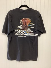 VTG Tee Pacific HarleyDavidson HonoluluHawaii CrazyShirt Black Biker Eagle Sz Lg