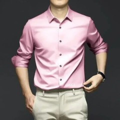 Men’s Long Sleeve Shirt Pure Color Shirt Business Casual Ice Silk Glossy Shirt