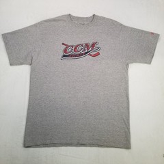Reebok CCM Hockey Men’s Gray T-Shirt Size Large with Crossed Hockey Sticks Logo