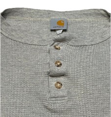 Vintage Carhartt L Gray Waffle Thermal Henley Shirt 28×22″ Made in USA