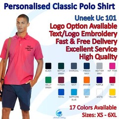 Custom Embroidered Polo Shirt Uneek UC101 Personalised Text Workwear Poloshirt T