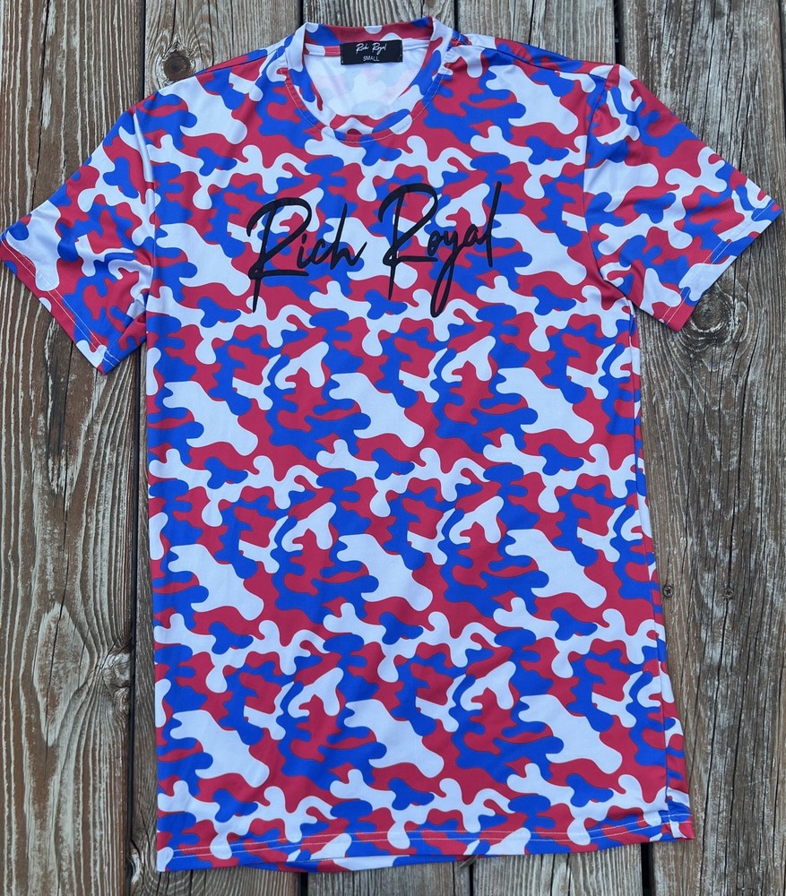 Rich Royal Adult Size Small T Shirt Red Blue Camo Pattern K-284