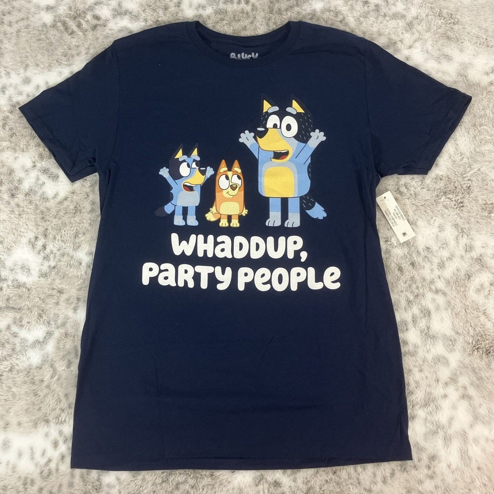 Bluey Whaddup Party People Graphic Shirt Mens Medium Bingo Dad Mom Disney 304