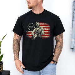 Abraham Lincoln Playing Electric Guitar Rocker American Flag T-Shirt