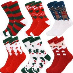 6 Pairs Adult Christmas Holiday Socks Warm Cozy Fuzzy Plus Size AntiSlip Fit