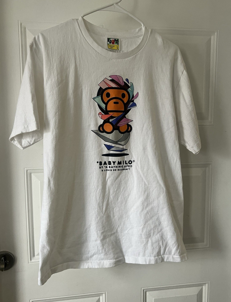 A Bathing Ape BAPE Baby Milo Graphic Logo Crew Neck Cotton Jersey Tee Men’s L