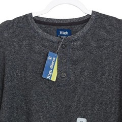 High Stretch Mens Long Sleeve Henley Shirt Size XL Gray Ribbed