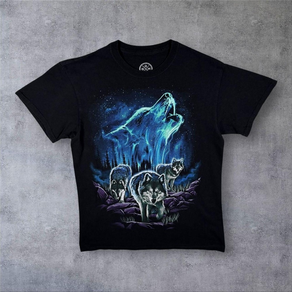 DOM Goth Wolf Animal Wildlife Graphic Black Cotton T-Shirt Medium