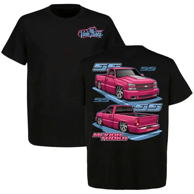 Truck Life Graphic Cars T-Shirt, SS Pink Pickup Trucks Tee For Women
