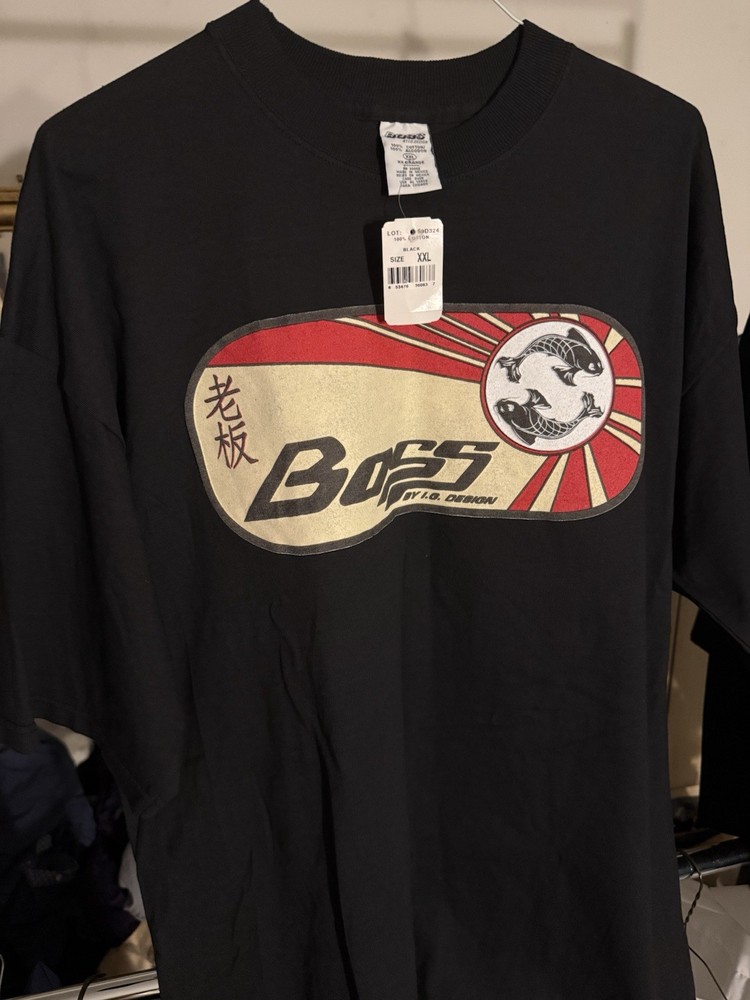 NWT Vintage Y2K 2000s Boss by IG Design Mens T Shirt Graphic Black XXL