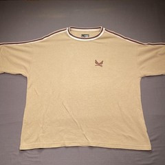 Vintage Bad Boy Shirt Mens XL Beige Ringer Crewneck Logo Knit Tee Made USA 90s