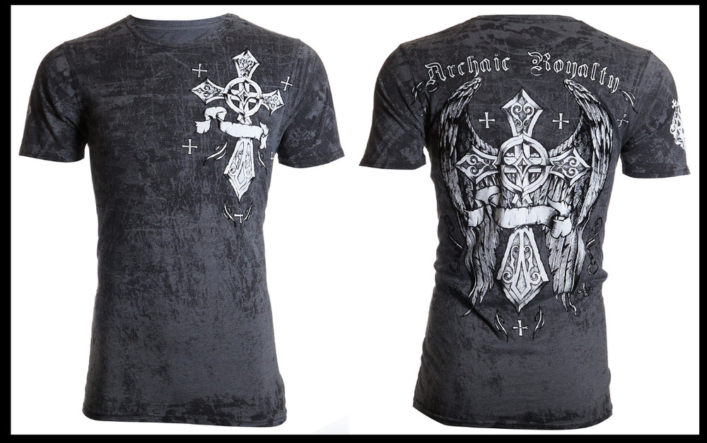 ARCHAIC by AFFLICTION Charcoal COUNTDOWN Short Sleeve Slim Fit Y2K T-shirt NWT