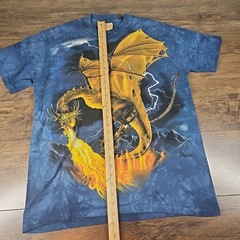 Vintage The Mountain T Shirt Men’s Medium Blue Fire Breathing Dragon Leather Tag