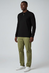 George Mens Polo Shirt Sz M Black Soot Pique Long Sleeve Business Casual Classic