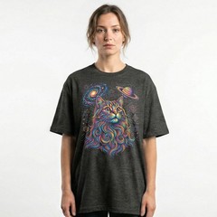Cosmic Cat Saturn Galaxy Sacred Geo Psychedelic T-Shirt Trippy Space Feline Tee