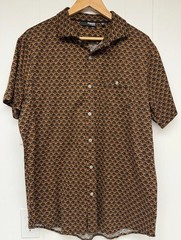 Murano Liquid Luxury Mens XL Black Short Sleeve Button-Down Collared Shirt Print