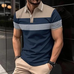 Mens Fashion Polo Shirts Casual Contrast Color Short Sleeve T Shirt Striped G…