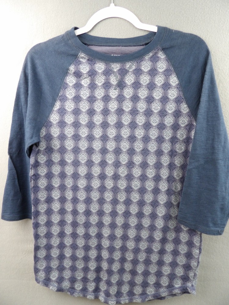 Mossimo Mens Size S 3/4 Sleeve T Shirt 100% Cotton Blue Geometric Pattern