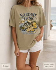Sardine Picnic Comfort Colors Shirt, Vintage Coastal Seafood Summer Tee