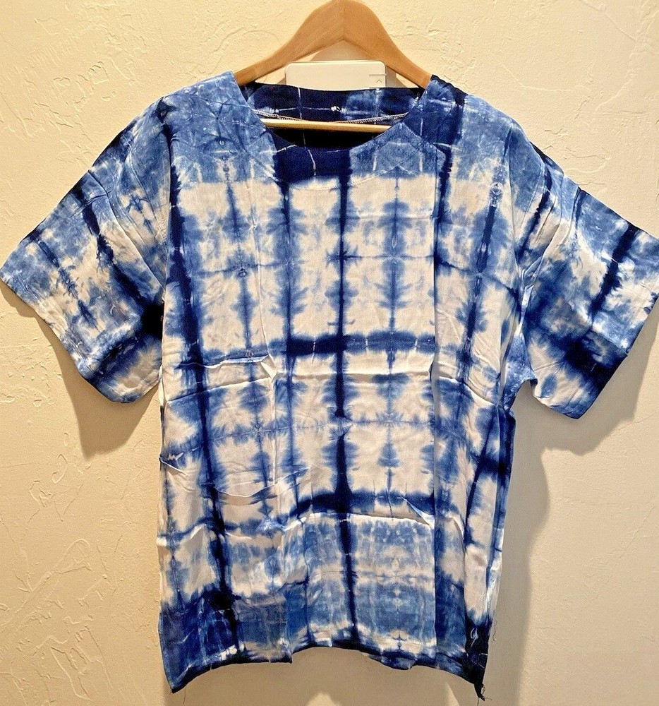 Unisex Handcrafted Indigo Vertical Design Tie Dye Round-Neck Casual Soft T-shirt
