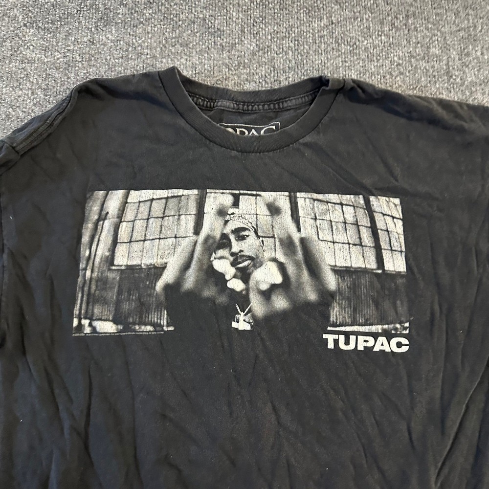 2Pac T-Shirt Mens Size L Black Graphic Rap Tee Short Sleeve Hip Hop Streetwear