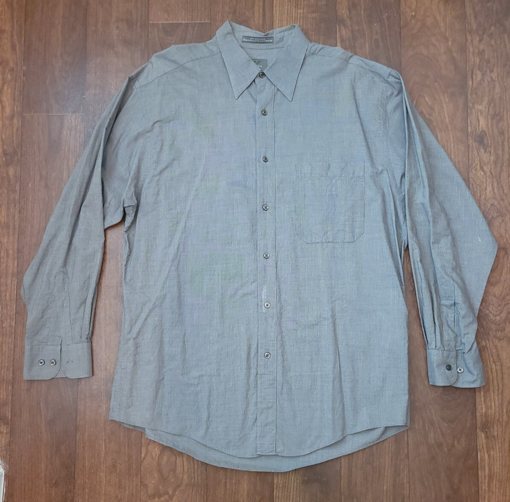Vintage Calvin Klein Shirt Men Long Sleeve Business Casual Button Up Gray 32-33