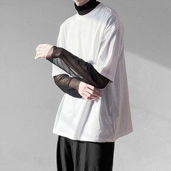 Mens Mesh Sheer Turtleneck Casual Long Sleeve Shirt For Streetwear Use