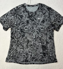 Nike Mens Size M Black Gray Short Sleeve Miler Dri-Fit Athletic T Shirt (S1)