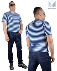 Striped TShirt Light Blue Short Sleeved Original Telnyashka (L)