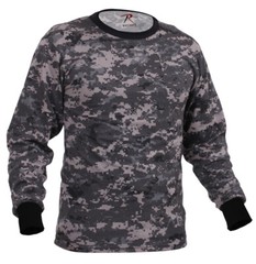 Subdued Urban Digital Camo Long Sleeve Cotton T-Shirt – Black & Gray Camouflage