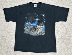 Vintage TNT Wolf T Shirt 2XL Wolves Crescent Moon Stars Graphic Nature 90s Y2K