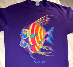 Vtg NAPLES FLORIDA T Shirt NEON FISH 80s-90s Y2K USA MADE Mens L LARGE Purple