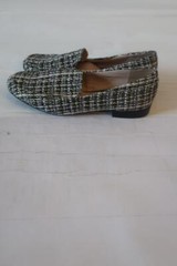 Womens Karl Lagerfeld Black, White, Gold Tweed Fabric Loafers Sz 7.5 US/38 EUR *