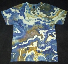 Midnight Blue, Bronze & Sage Geode Ice Dye Tie Dye T Shirt ~ Sz L