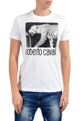 Roberto Cavalli Men’s White Graphic Leopard Crewneck T-Shirt Size S M L XL