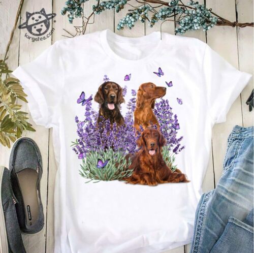 Irish setter and Gorgeous Purple flower T-shirt S-5XL
