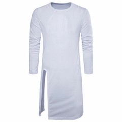 Men Asymmetric Longline T-shirt Tee Split Casual Top Shirt Long Sleeve Slim Sexy